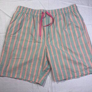 Men's Chubbies Lined Swim Shorts Striped Seersucker Bathing Suit Large - 7" insm